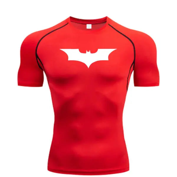 Bat Print Men’s Compression T-Shirt – Short Sleeve Tight Fit Gym & Running Top - 4 / XXL / CHINA