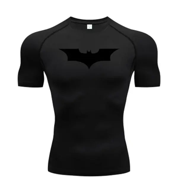 Bat Print Men’s Compression T-Shirt – Short Sleeve Tight Fit Gym & Running Top - 1 / S / CHINA