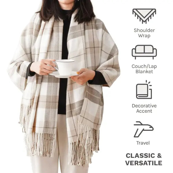 Battilo Plaid Throw Blanket for Bed Couch Orange Lightweight Sofa Blanket Cashmere Blankets with Tassels Fall Throw