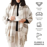 Battilo Plaid Throw Blanket for Bed Couch Orange Lightweight Sofa Blanket Cashmere Blankets with Tassels Fall Throw