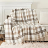 Battilo Plaid Throw Blanket for Bed Couch Orange Lightweight Sofa Blanket Cashmere Blankets with Tassels Fall Throw