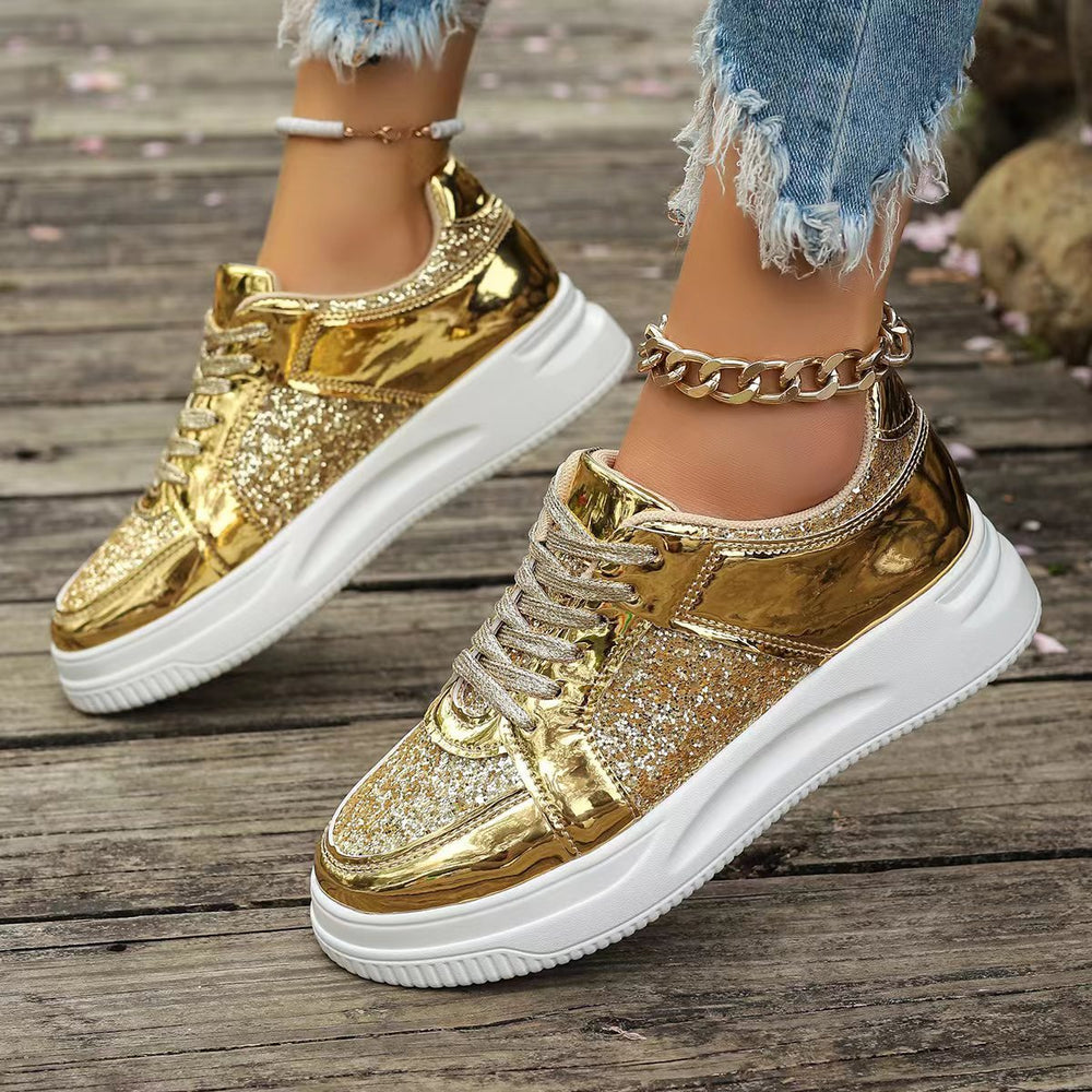 Women Low Heel Round Toe PU Leather Shoes - Golden / Size36