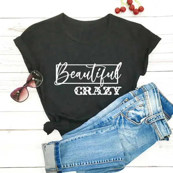 Beautiful Crazy Print Women’s T-Shirt – Funny Summer Casual Short Sleeve Top - FQ263Z Black / L