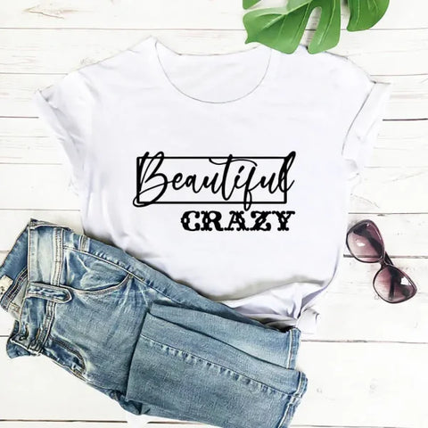 Beautiful Crazy Print Women’s T-Shirt – Funny Summer Casual Short Sleeve Top - FQ263P White / L