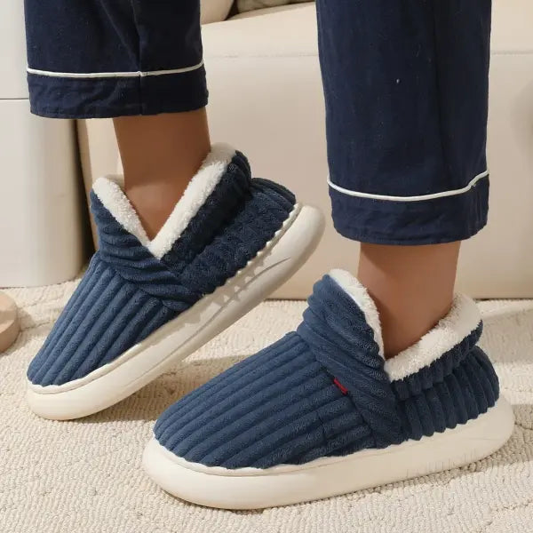 Bebealy New Winter Men Slippers Warm Cotton Shoes Men Indoor Fluffy Fuzzy Men Boots Outdoor Nonslip House Ankle Boots
