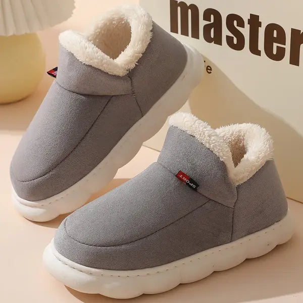 Bebealy New Winter Men’s Slippers: Warm Cotton Ankle Boots & Fluffy Outdoor Non-Slip House Shoes - A-Gray