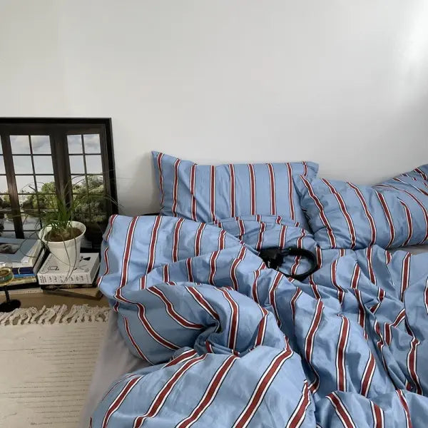 Bed Linen 100% Cotton Duvet Cover Stripe Queen Size 40s Quilt Cover Pillowcase Bedding covers Fashion Home Textile