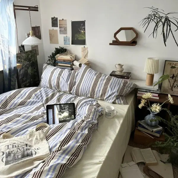 Bed Linen 100% Cotton Duvet Cover Stripe Queen Size 40s Quilt Cover Pillowcase Bedding covers Fashion Home Textile