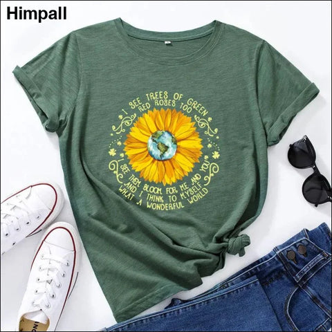 Bee Festival European And American Loose Round Neck Sunflower Short Sleeve