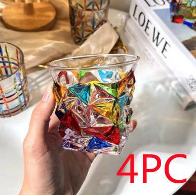 European Style New Enamel Whisky Glass With Colorful Woven Pattern - Diamond patterned wine glass / 4PCS - Hair Remover