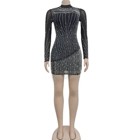 Beyprern Mini Dress - Stylish Crystal Fringed Dress for Birthdays