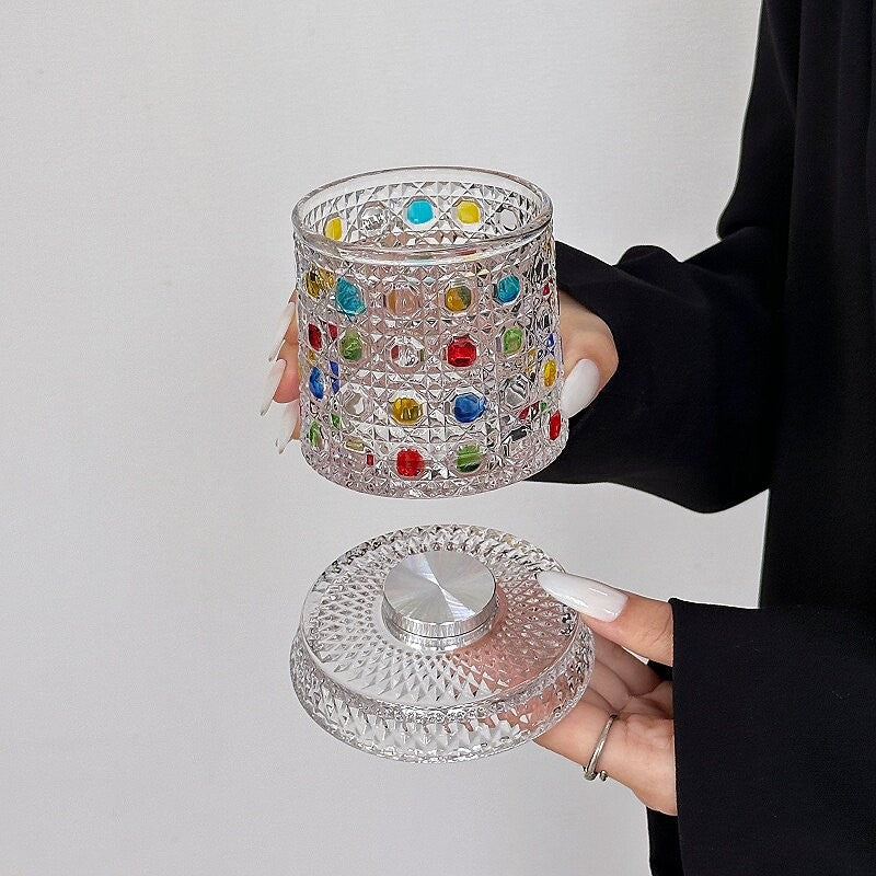 Hand Painted Rattan Glass Tumbler with Matching Base - Rattan money - Hair Remover