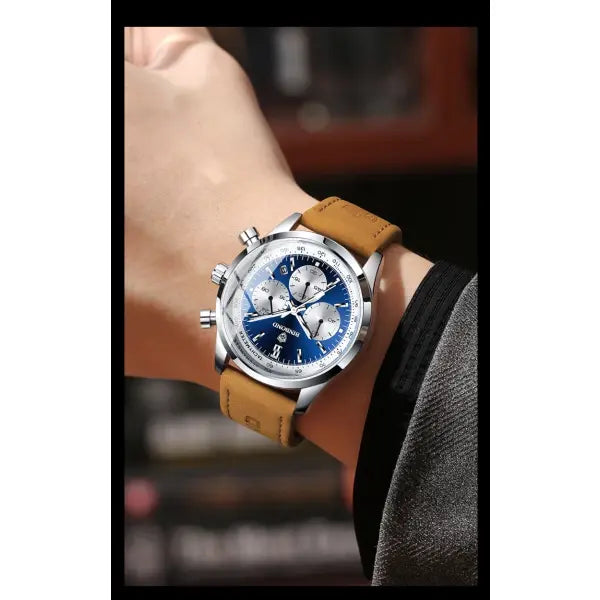 Binbond Chronograph Quartz Watch Alloy Case Luminous Hands Casual Style
