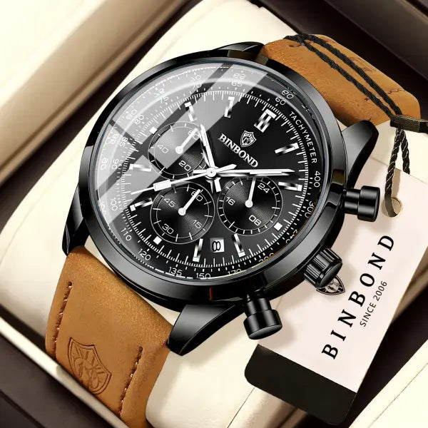 Binbond Chronograph Quartz Watch Alloy Case Luminous Hands Casual Style - 5
