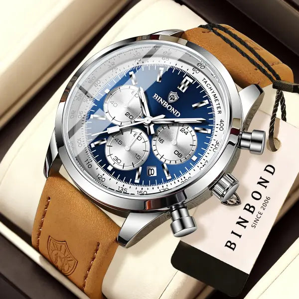 Binbond Chronograph Quartz Watch Alloy Case Luminous Hands Casual Style - 1