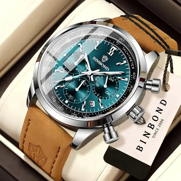 Binbond Chronograph Quartz Watch Alloy Case Luminous Hands Casual Style - 4