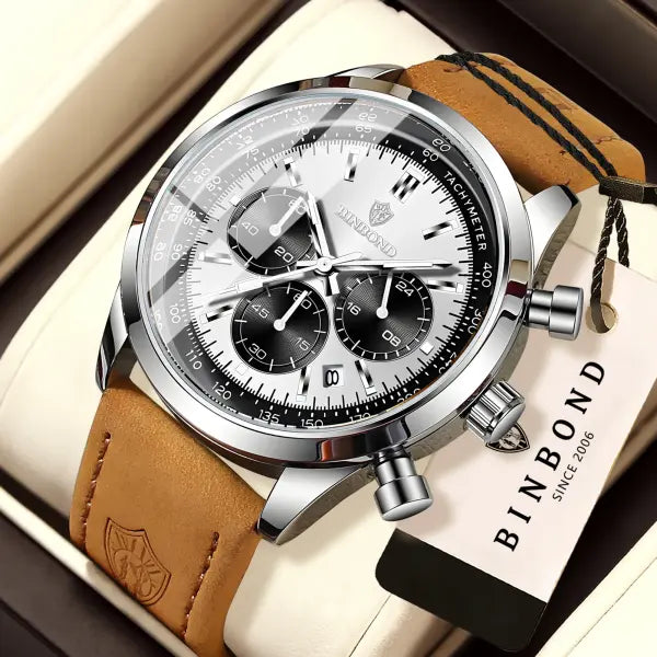 Binbond Chronograph Quartz Watch Alloy Case Luminous Hands Casual Style - 3