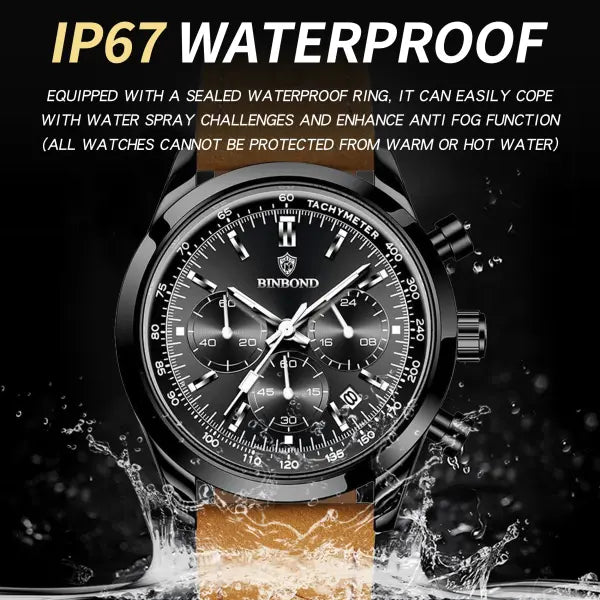 Binbond Chronograph Quartz Watch Alloy Case Luminous Hands Casual Style