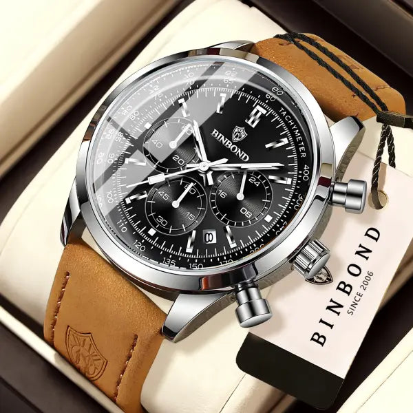 Binbond Chronograph Quartz Watch Alloy Case Luminous Hands Casual Style - 2