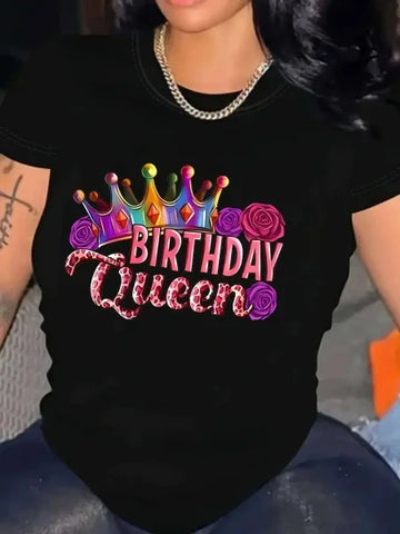 Birthday Queen T-Shirt Stylish Graphic Print Tee for Celebrations - Himpall