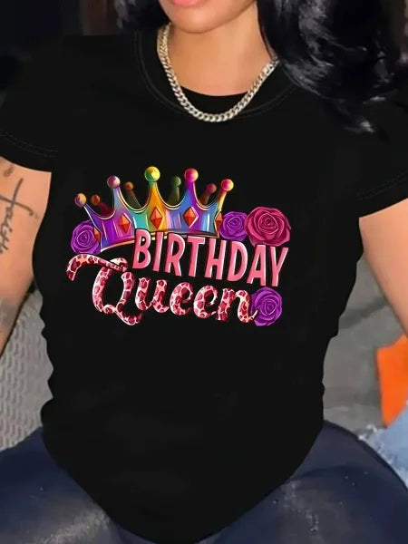 Birthday Queen T-Shirt Stylish Graphic Print Tee for Celebrations - Himpall