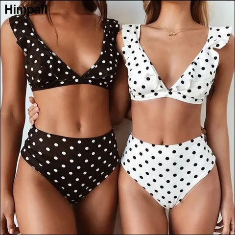 Black and White Polka Dot Bikini – Sexy Ruffled 2PCS Swimsuit Set