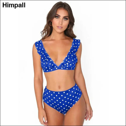 Black and White Polka Dot Bikini – Sexy Ruffled 2PCS Swimsuit Set - Blue / L