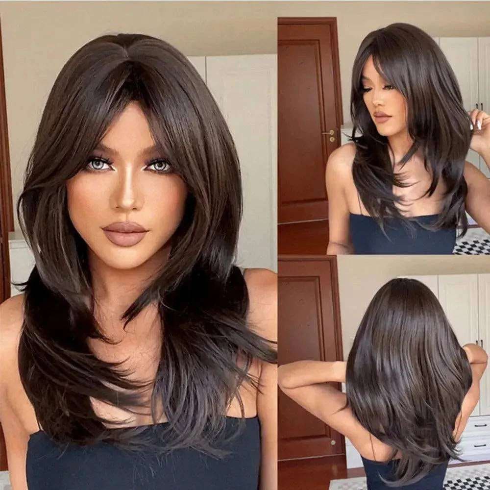 Black Bob Wig – Stylish Long Black Synthetic Wig with Bangs - LC259-8 wig / Russian Federation