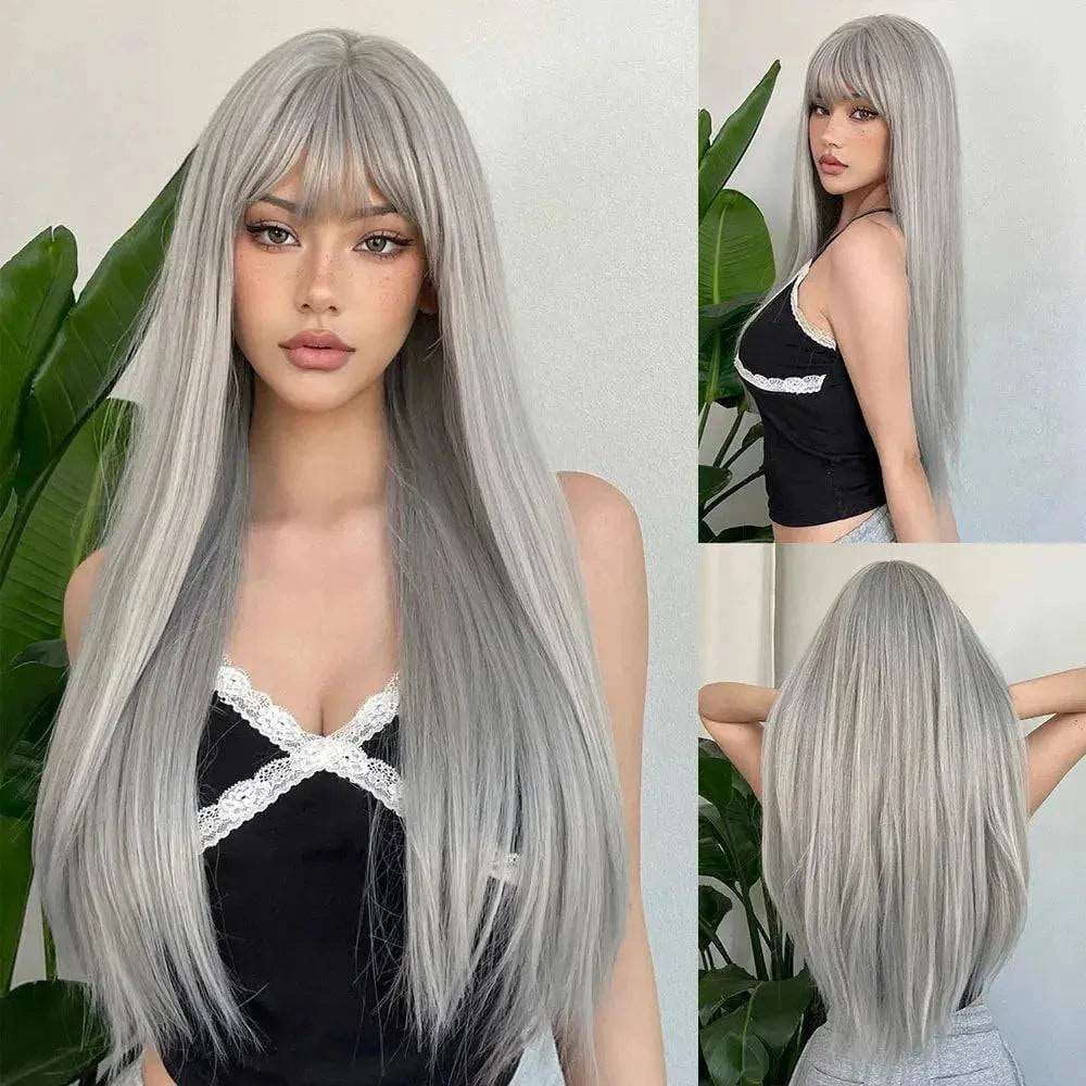 Black Bob Wig – Stylish Long Black Synthetic Wig with Bangs - WL1085-7 wig / Russian Federation