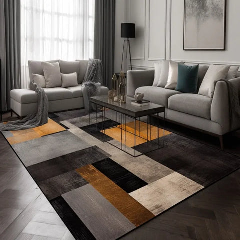 Black Brown Geometry Carpet - Modern Plaid Rug for Living Room & Lounge - XD21 Flannel-3 / 180x280cm 71x110in