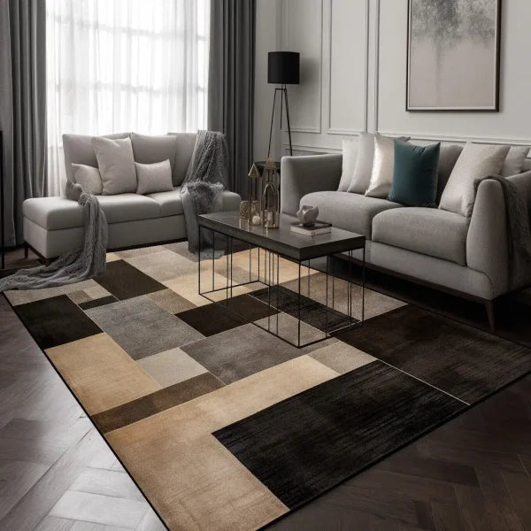 Black Brown Geometry Carpet - Modern Plaid Rug for Living Room & Lounge - XD21 Flannel-6 / 200x400cm 78.7x157in