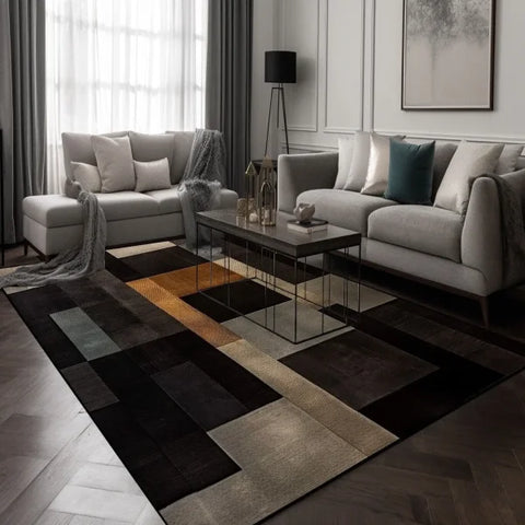 Black Brown Geometry Carpet - Modern Plaid Rug for Living Room & Lounge - XD21 Flannel-2 / 180x250cm 71x98in