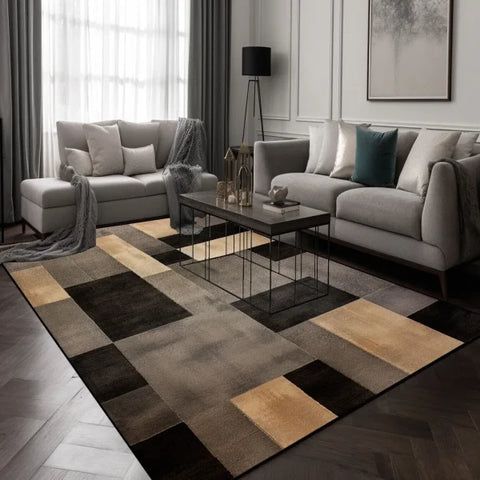 Black Brown Geometry Carpet - Modern Plaid Rug for Living Room & Lounge - XD21 Flannel-5 / 200x300cm 78.7x118in