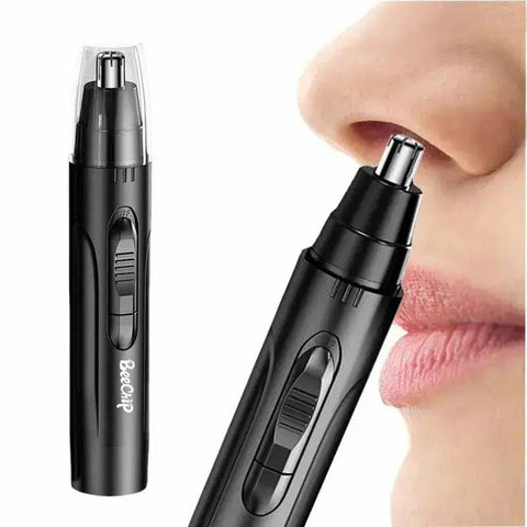 Black Electric Nose Hair Trimmer: Low Noise High Torque Motor - Black