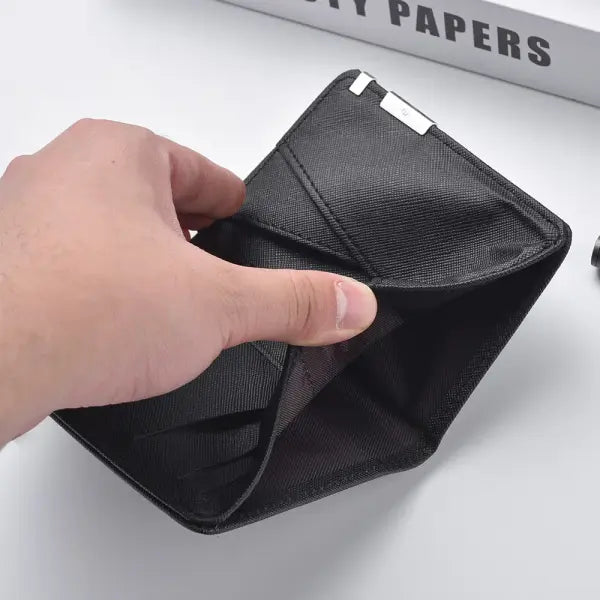 Black Faux Leather Small Slim Business-Style Wallet - Multiple Card Slots Credit Card and Driver’s License Holder