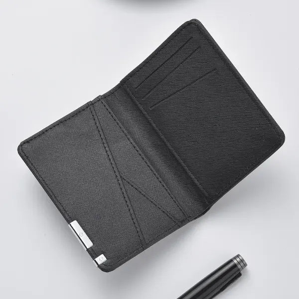 Black Faux Leather Small Slim Business-Style Wallet - Multiple Card Slots Credit Card and Driver’s License Holder