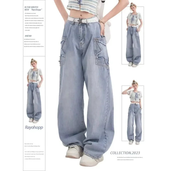 Black Gothic Y2K Jeans - Oversized Aesthetic Harajuku Denim - I / S