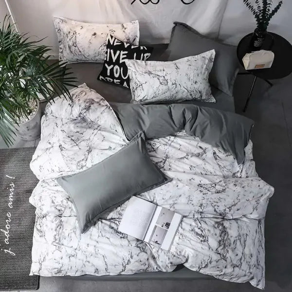 Black Marble Sanding Bedding Set - 2/3 Piece Duvet Cover Set - 10 / set / Queen|CN