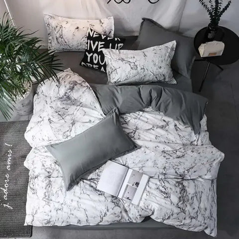 Black Marble Sanding Bedding Set - 2/3 Piece Duvet Cover Set - 10 / set / Queen|CN