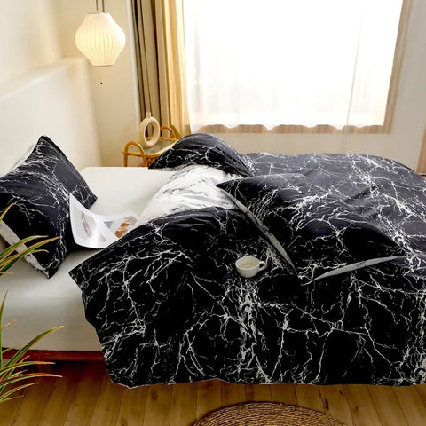 Black Marble Sanding Bedding Set - 2/3 Piece Duvet Cover Set