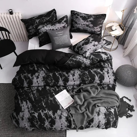 Black Marble Sanding Bedding Set - 2/3 Piece Duvet Cover Set - 4 / set / King|CN