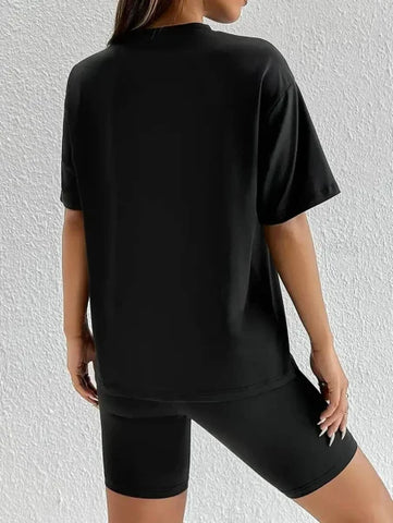 Black Chic: Short-Sleeved Tee & Skinny Shorts Set