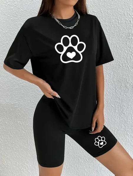 Black Chic: Short-Sleeved Tee & Skinny Shorts Set