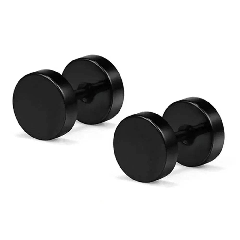 Black Stainless Steel Earrings - Round Stud Punk Fashion Jewelry - Black / 6mm