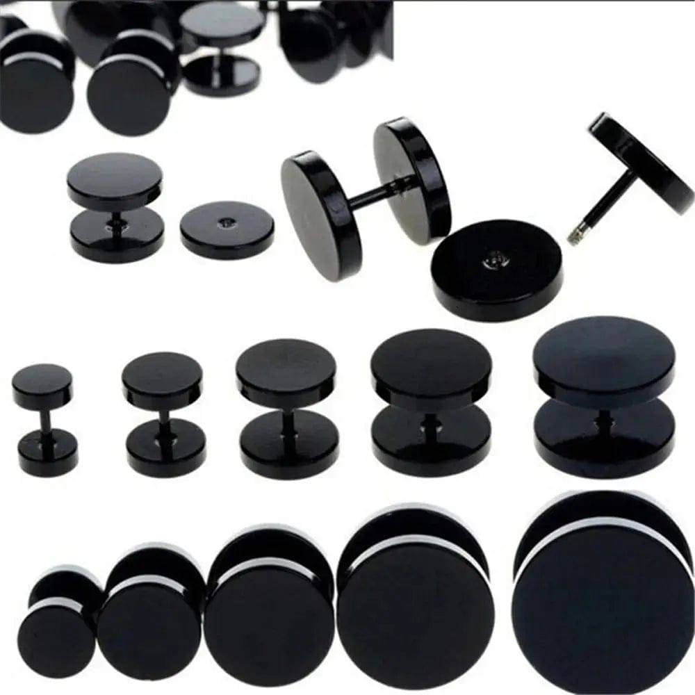 Black Stainless Steel Earrings - Round Stud Punk Fashion Jewelry