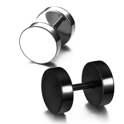 Black Stainless Steel Earrings - Round Stud Punk Fashion Jewelry