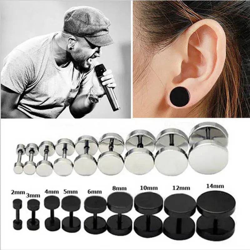 Black Stainless Steel Earrings - Round Stud Punk Fashion Jewelry