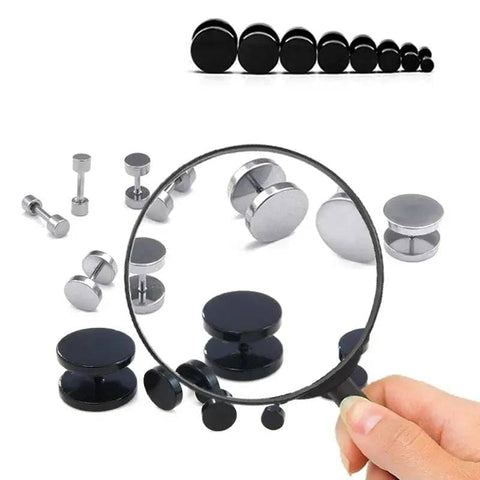 Black Stainless Steel Earrings - Round Stud Punk Fashion Jewelry