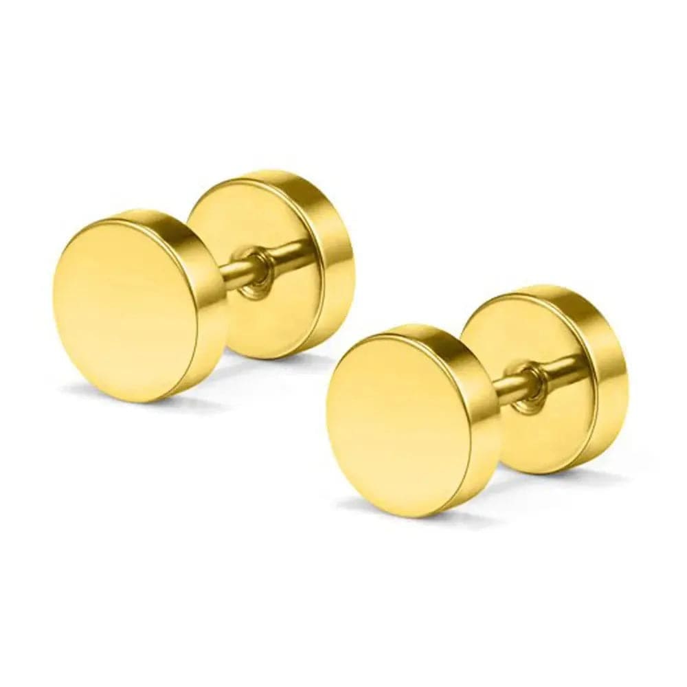 Black Stainless Steel Earrings - Round Stud Punk Fashion Jewelry - Gold / 2mm