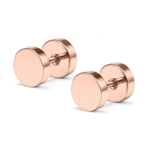 Black Stainless Steel Earrings - Round Stud Punk Fashion Jewelry - Rose Gold / 6mm